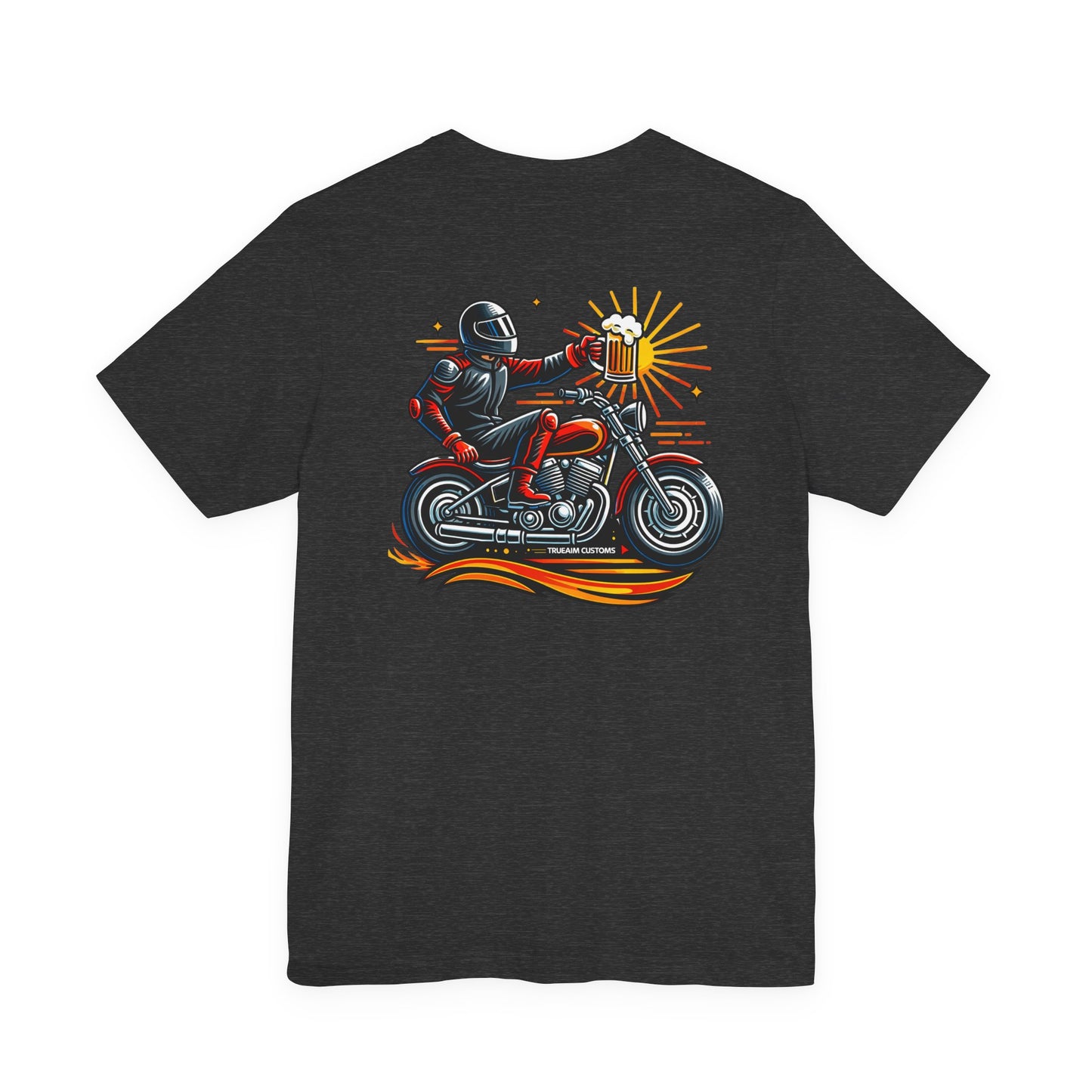 Motorcycle T‑Shirt with Beer Mug Graphic