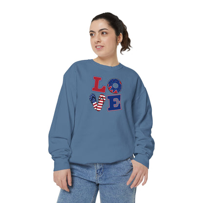 Patriotic "LOVE" Sweatshirt - American Flag Heart Fourth of July Crewneck