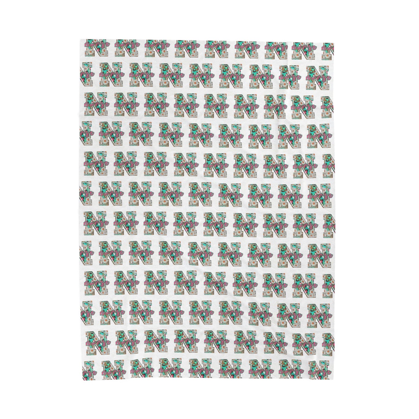 Nurse Plush Blanket — Floral Letter 'R' Pattern Velveteen Throw personalize for back to school