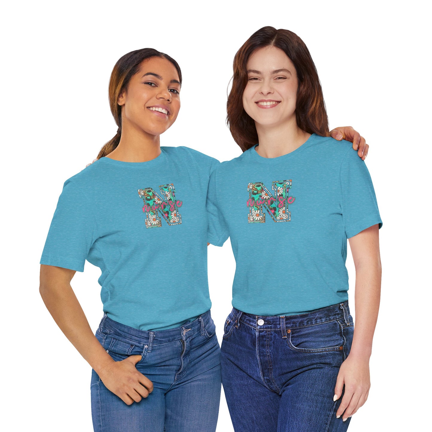 Floral Letter N, Nurse  T-Shirt — Tropical Botanical Monogram Tee
