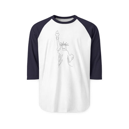 Statue of Liberty Line Art Raglan Shirt - Minimalist NYC Pride 3/4 Sleeve
