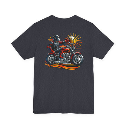 Motorcycle T‑Shirt with Beer Mug Graphic