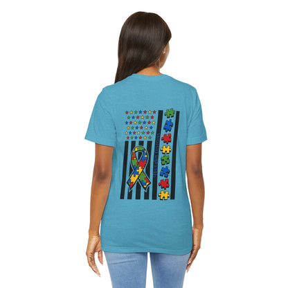 Autism Awareness Flag T-Shirt — Puzzle Ribbon Support Tee