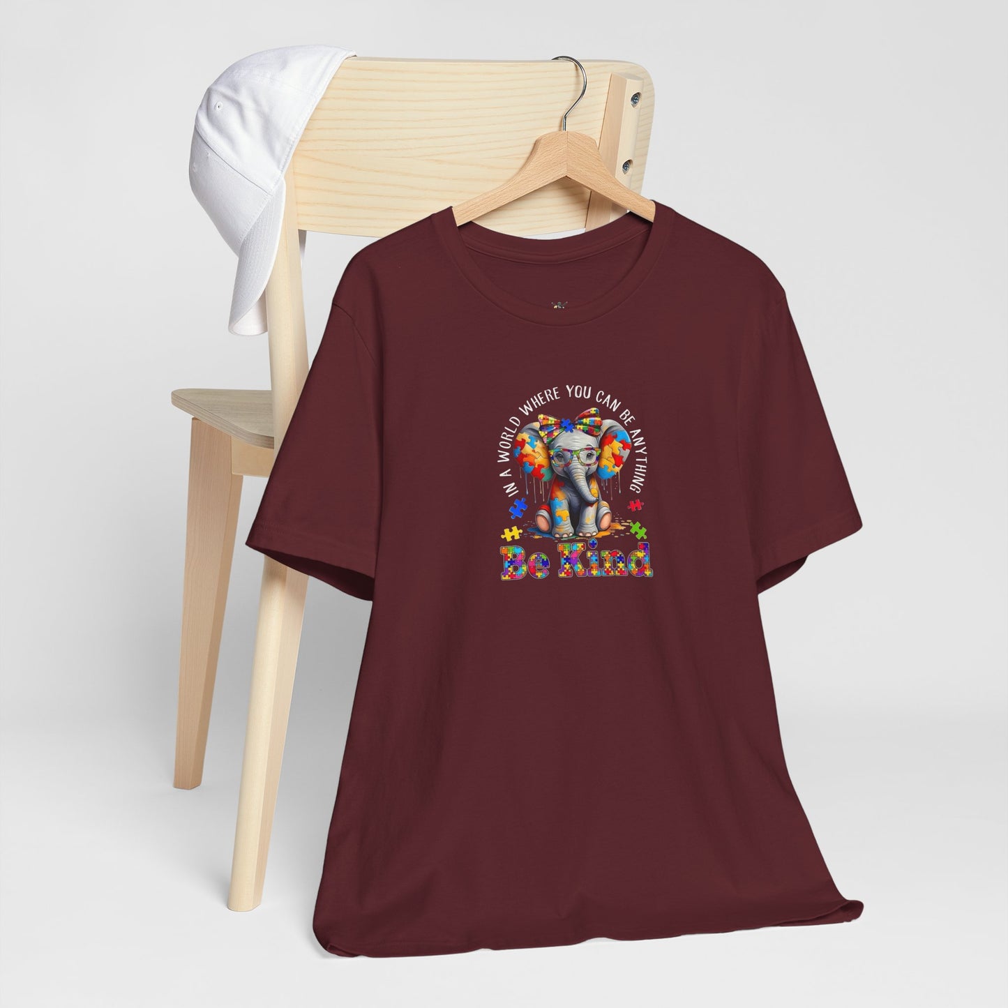 Be Kind Elephant T-Shirt — Colorful Puzzle Piece Autism Awareness Tee
