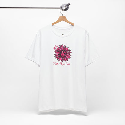 Breast Cancer Awareness Tee — Faith • Hope • Love Pink Ribbon Floral T‑Shirt