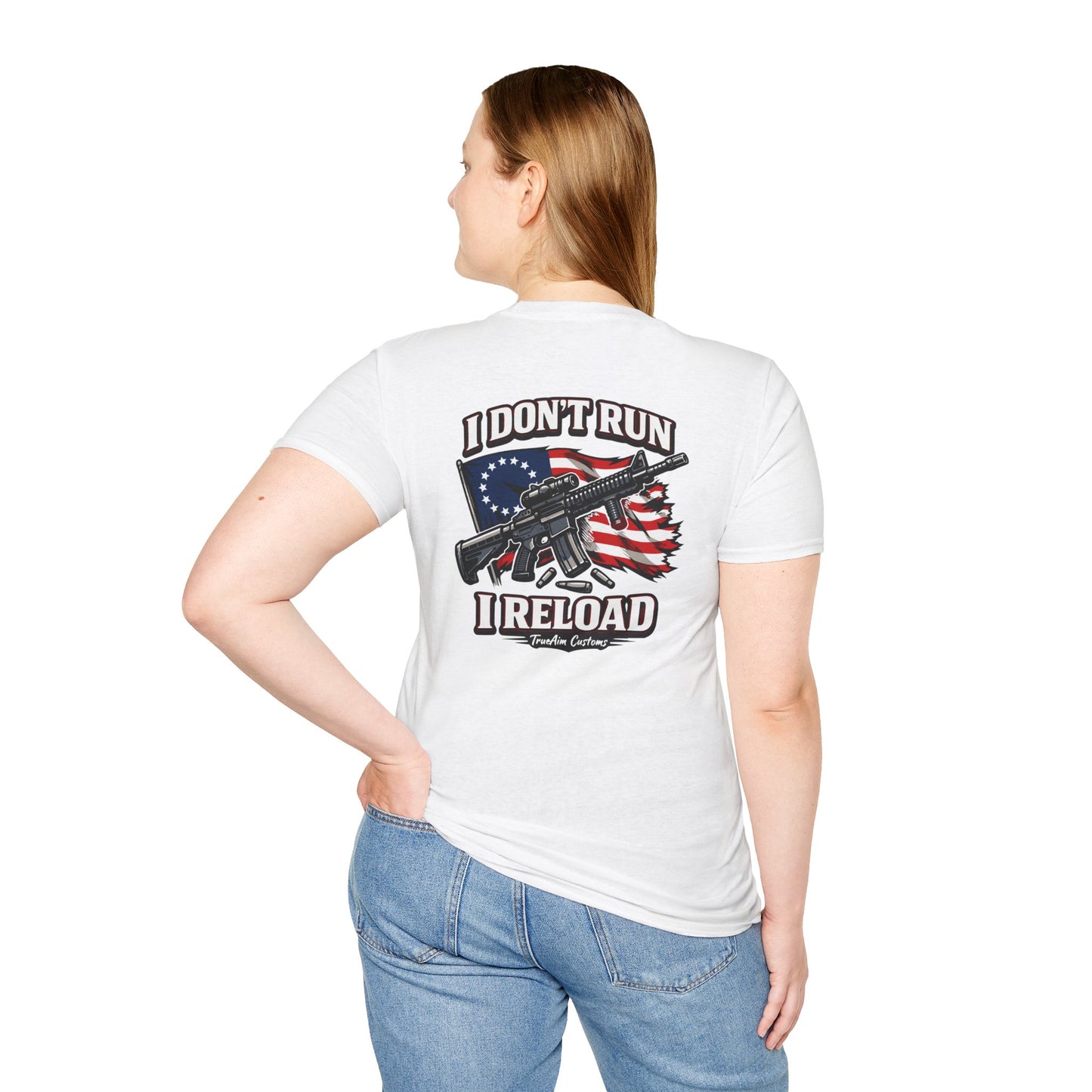 American Flag, AR 15- I don't run I reload 2A tee shirt unisex