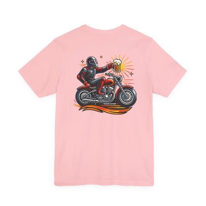 Motorcycle T‑Shirt with Beer Mug Graphic