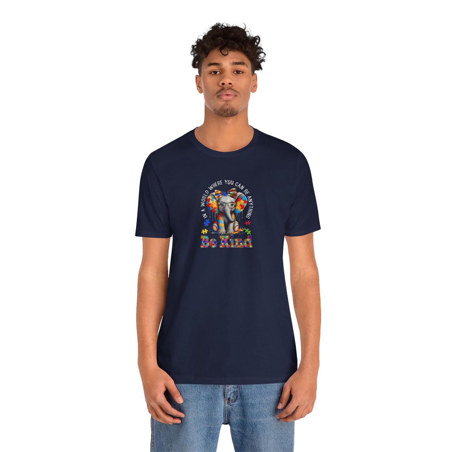 Be Kind Elephant T-Shirt — Colorful Puzzle Piece Autism Awareness Tee