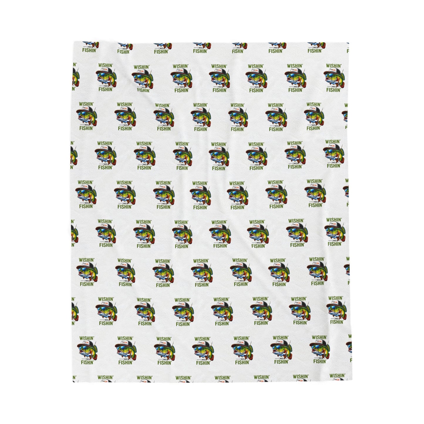 Wishin i was Fishin Velveteen Plush Blanket — Retro Camper Pattern Cozy Throw personalize for back to school