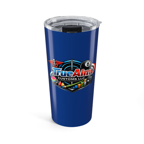 20oz Blue Tumbler with TrueAim Customs Logo — Insulated Travel Cup