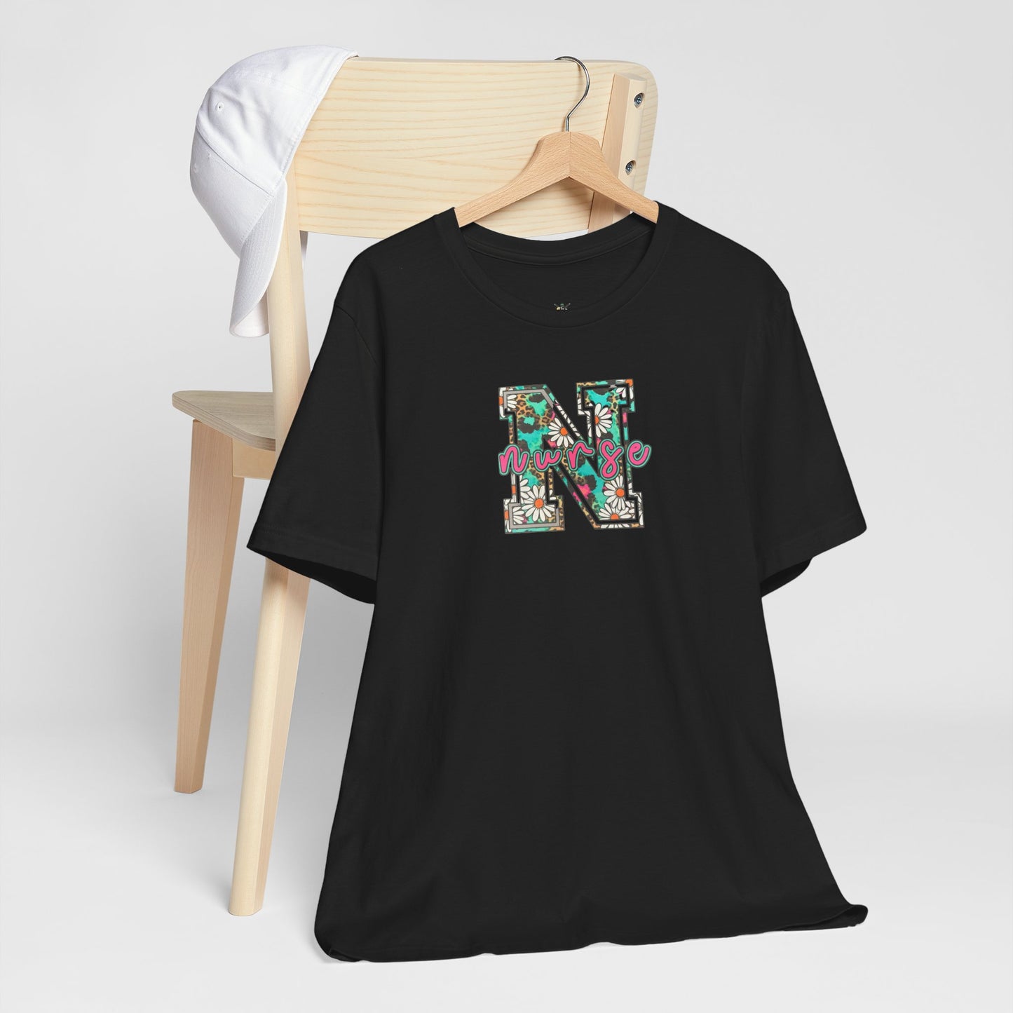 Floral Letter N, Nurse  T-Shirt — Tropical Botanical Monogram Tee