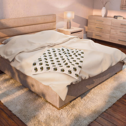 Wishin i was Fishin Velveteen Plush Blanket — Retro Camper Pattern Cozy Throw personalize for back to school