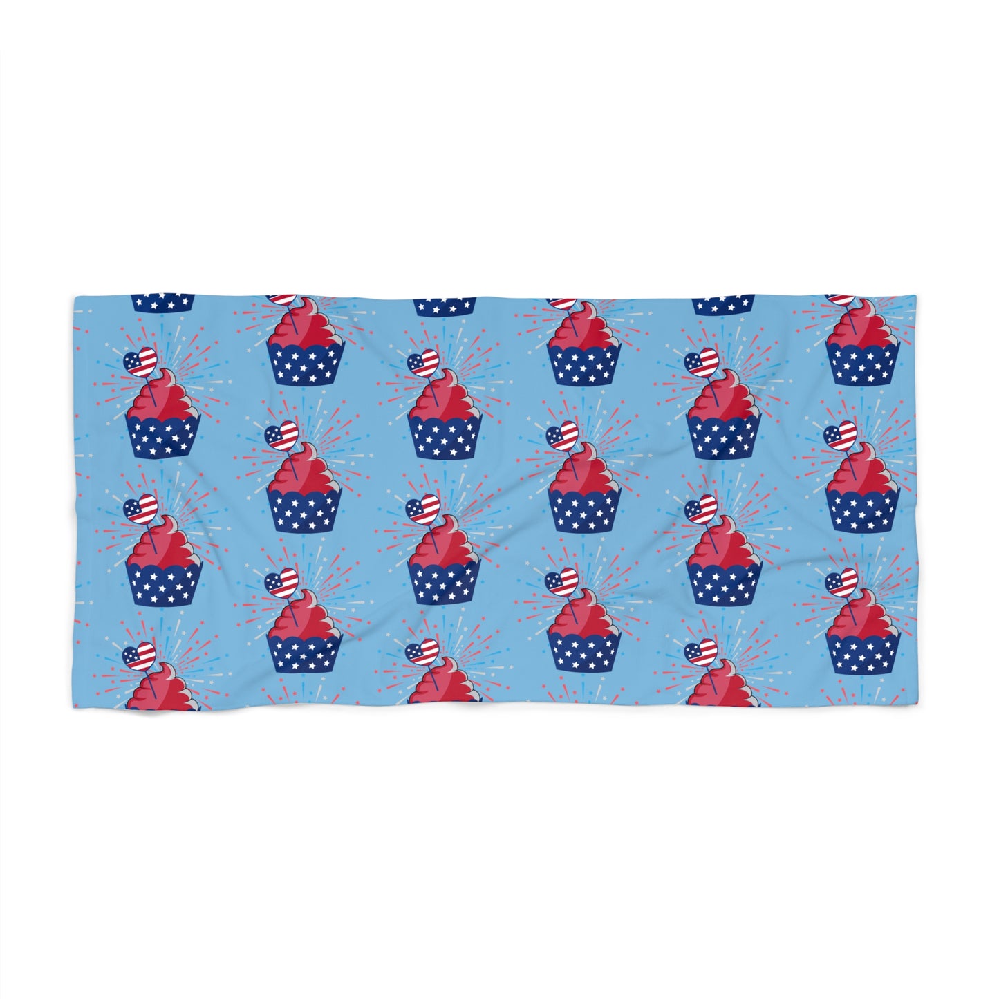Patriotic Cupcake Beach Towel — 4th of July Red White & Blue Summer Towel