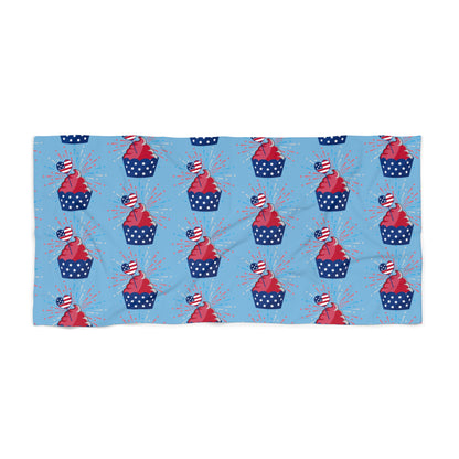 Patriotic Cupcake Beach Towel — 4th of July Red White & Blue Summer Towel