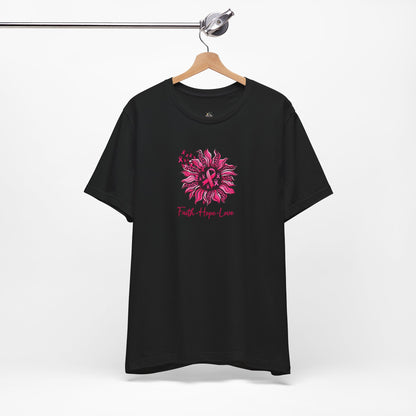 Breast Cancer Awareness Tee — Faith • Hope • Love Pink Ribbon Floral T‑Shirt