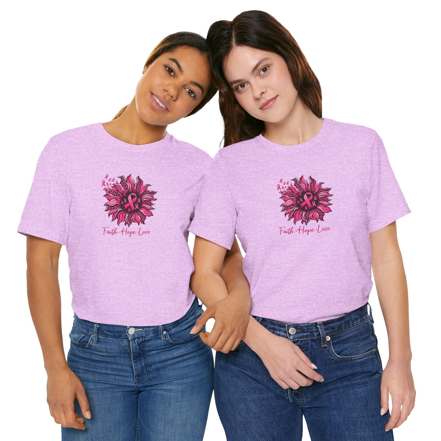 Breast Cancer Awareness Tee — Faith • Hope • Love Pink Ribbon Floral T‑Shirt