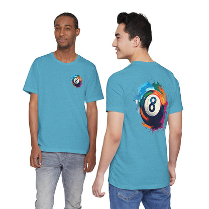 8 Ball Splash T‑Shirt — Colorful Pool Billiards Tee