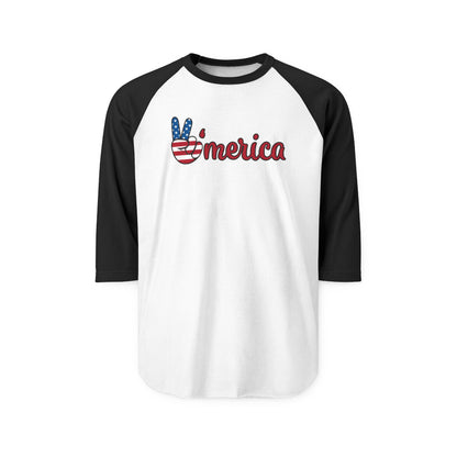 ’Merica Peace Sign Raglan Shirt – Patriotic 3/4 Sleeve Baseball Tee