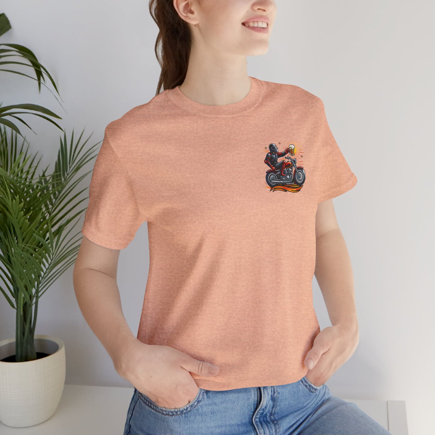Motorcycle T‑Shirt with Beer Mug Graphic