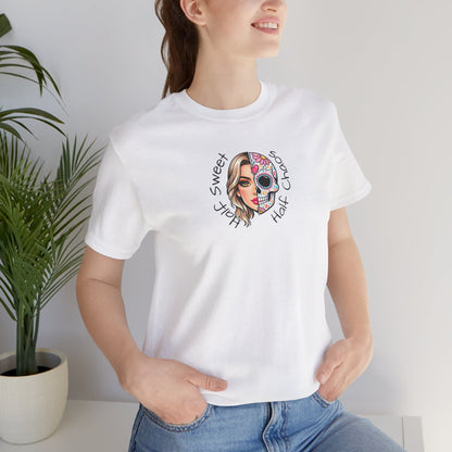 Half Sweet Half Chaos T-Shirt — Day of the Dead Skull Girl Graphic Tee