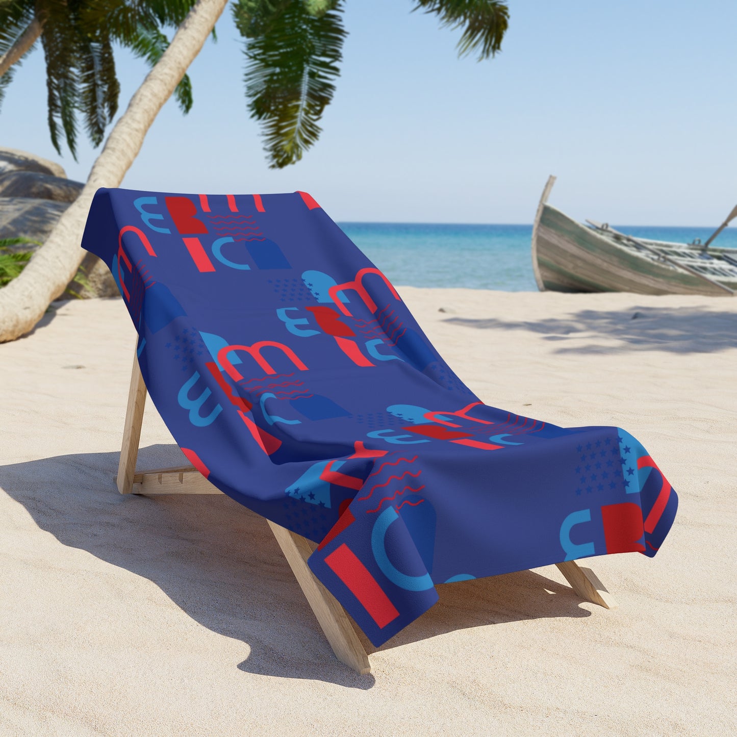 Bold Geometric 4th of july Blue Beach Towel — Modern Abstract Pattern