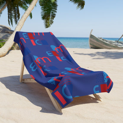 Bold Geometric 4th of july Blue Beach Towel — Modern Abstract Pattern