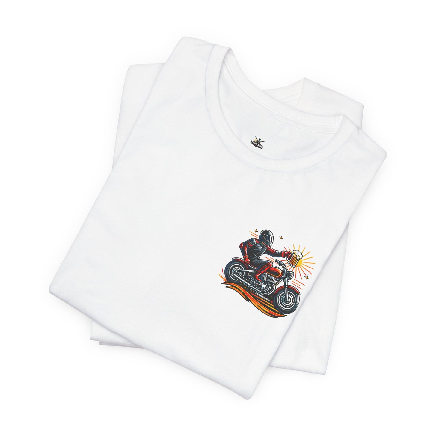 Motorcycle T‑Shirt with Beer Mug Graphic