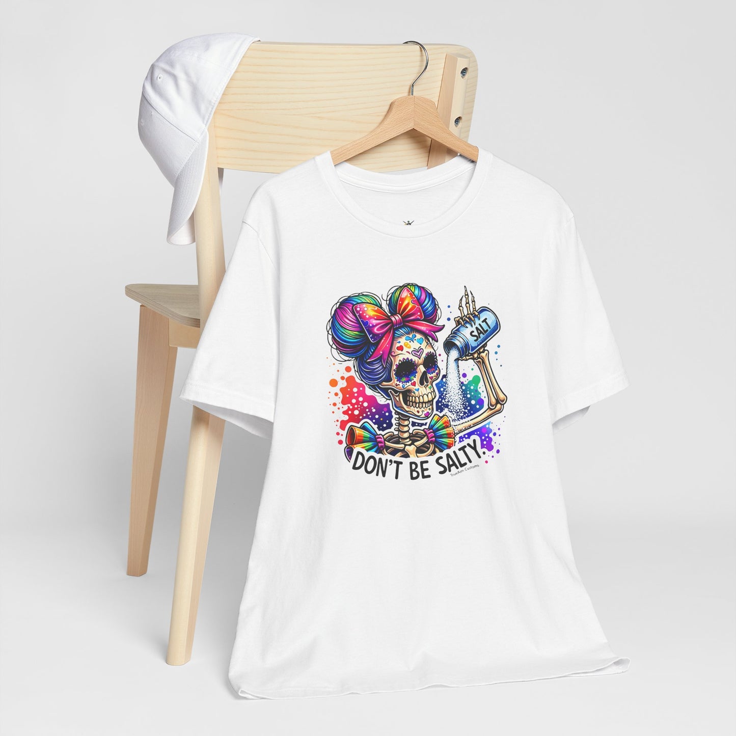 Don't Be Salty Skull Tee — Colorful Rainbow Skeleton Graphic T-Shirt