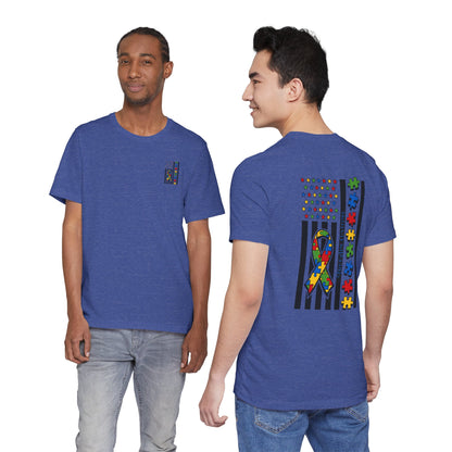 Autism Awareness Flag T-Shirt — Puzzle Ribbon Support Tee