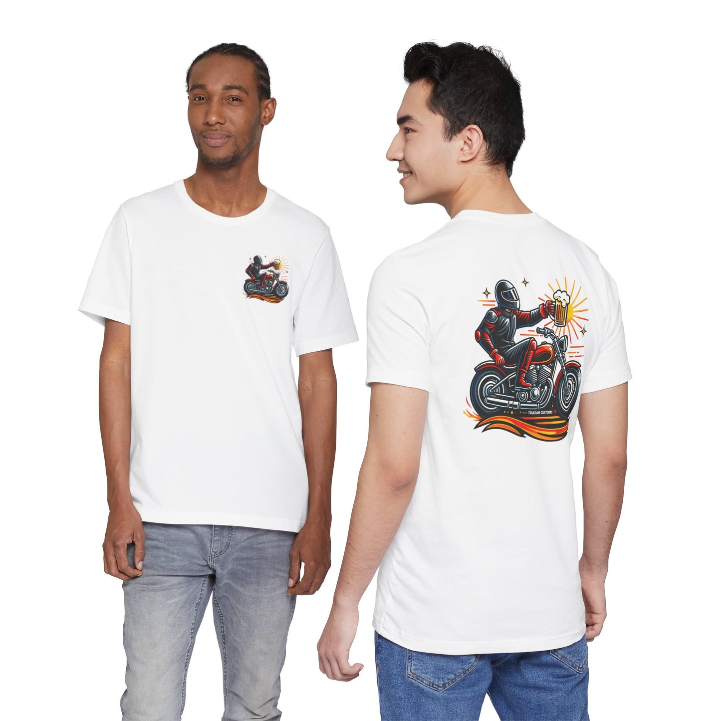 Motorcycle T‑Shirt with Beer Mug Graphic