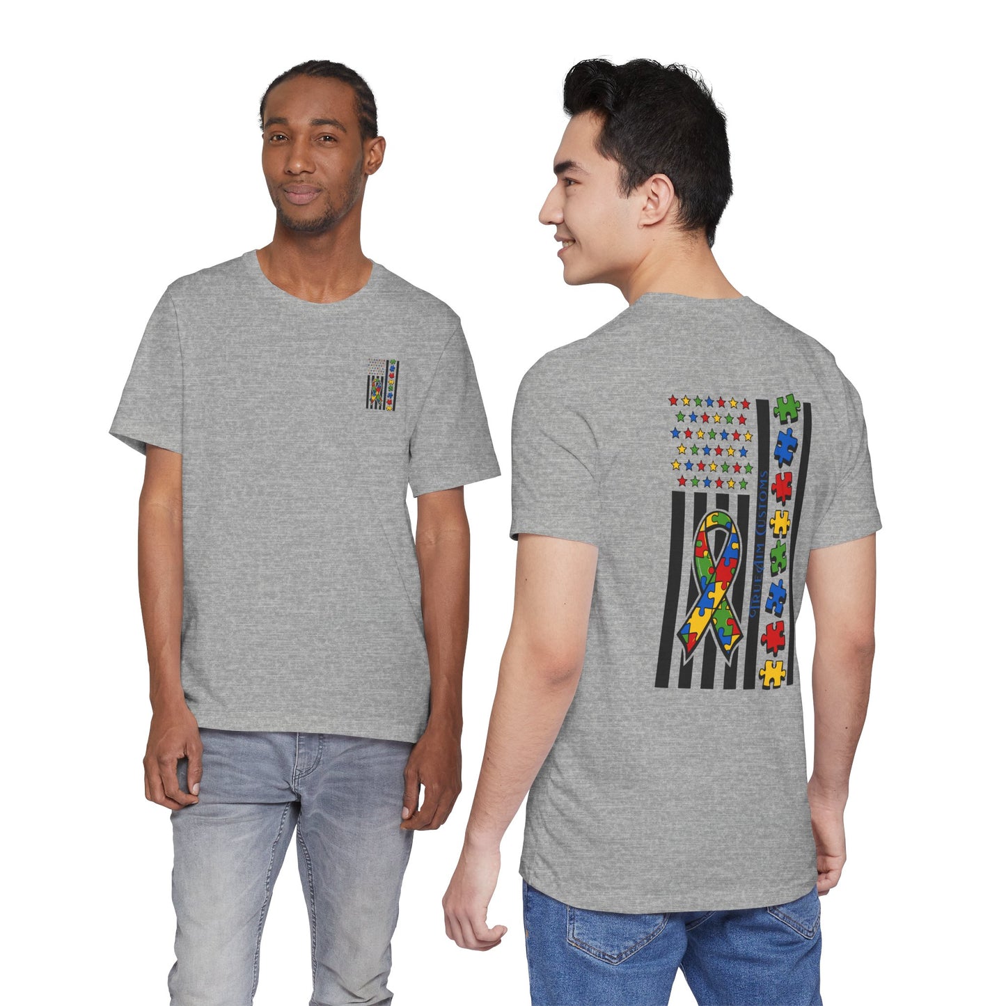 Autism Awareness Flag T-Shirt — Puzzle Ribbon Support Tee