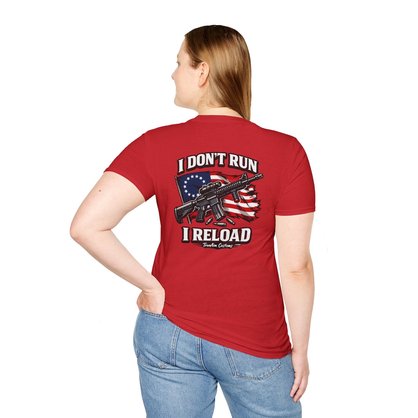 American Flag, AR 15- I don't run I reload 2A tee shirt unisex