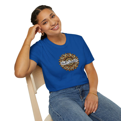 Hello Sunshine Leopard print sunflower unisex tee shirt