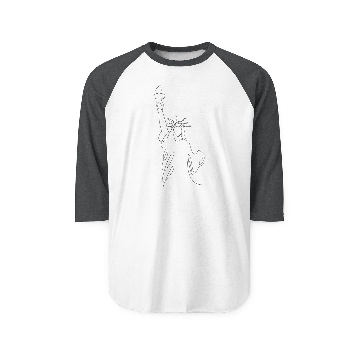 Statue of Liberty Line Art Raglan Shirt - Minimalist NYC Pride 3/4 Sleeve
