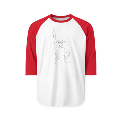 Statue of Liberty Line Art Raglan Shirt - Minimalist NYC Pride 3/4 Sleeve