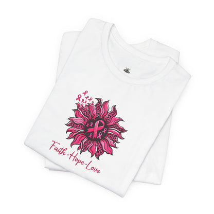 Breast Cancer Awareness Tee — Faith • Hope • Love Pink Ribbon Floral T‑Shirt