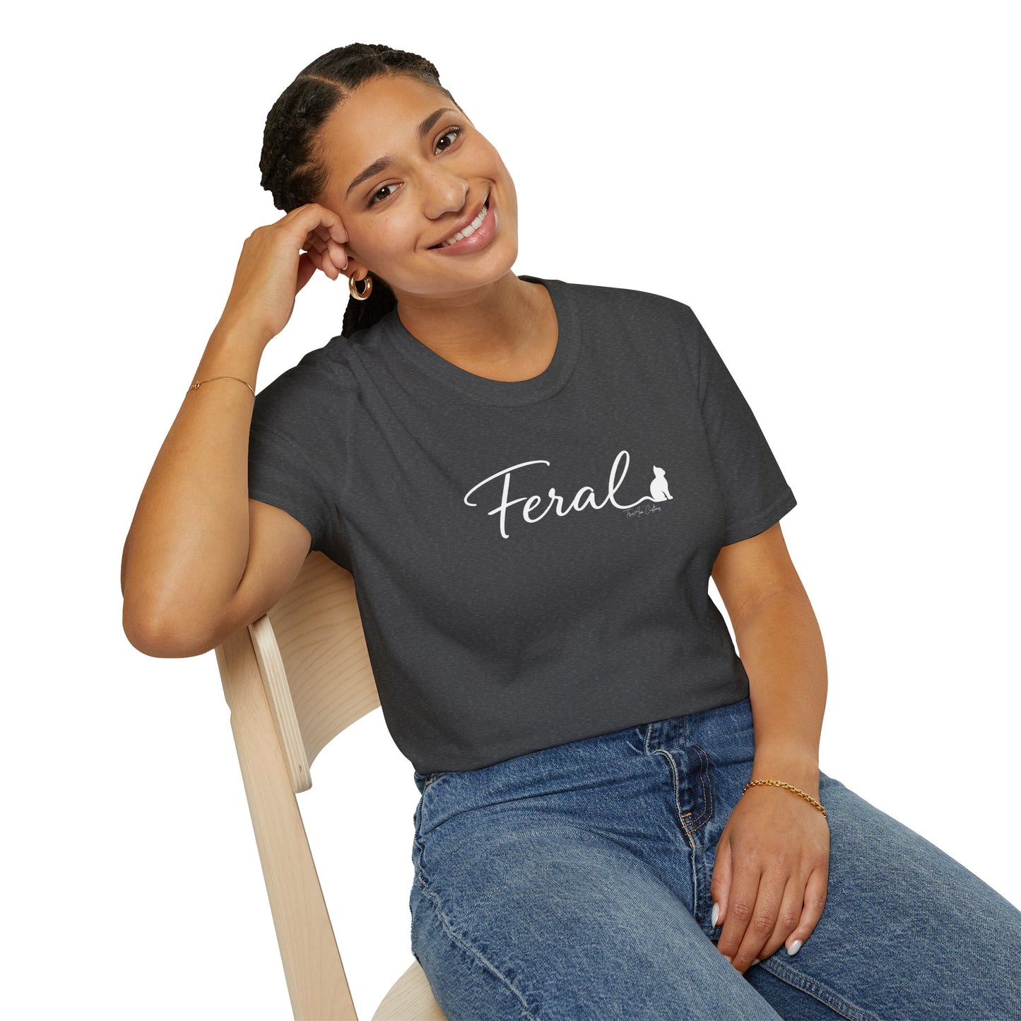 Feral Cat Script Tee — Minimal Cat Silhouette T-Shirt
