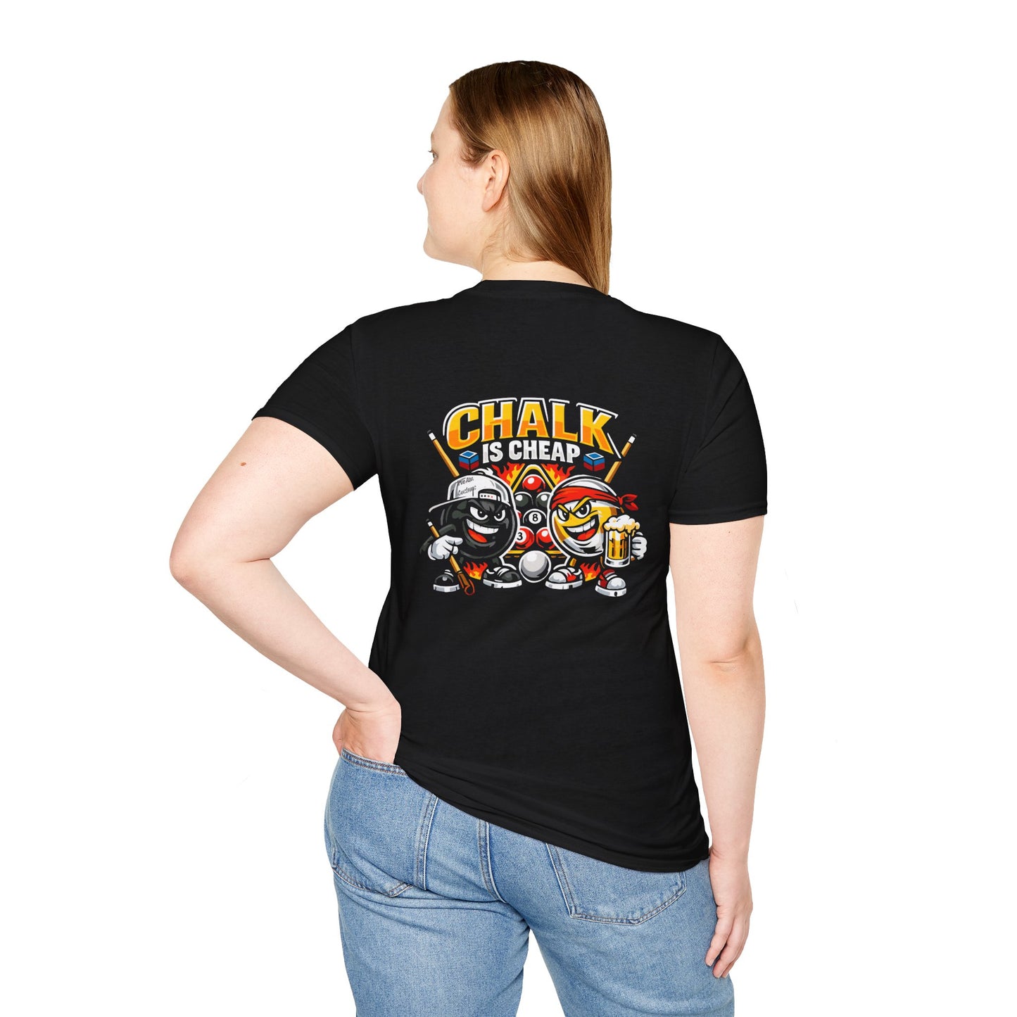 Billiards T-Shirt — "Chalk Is Cheap" Pool Cue & Balls Graphic Tee