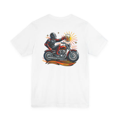 Motorcycle T‑Shirt with Beer Mug Graphic