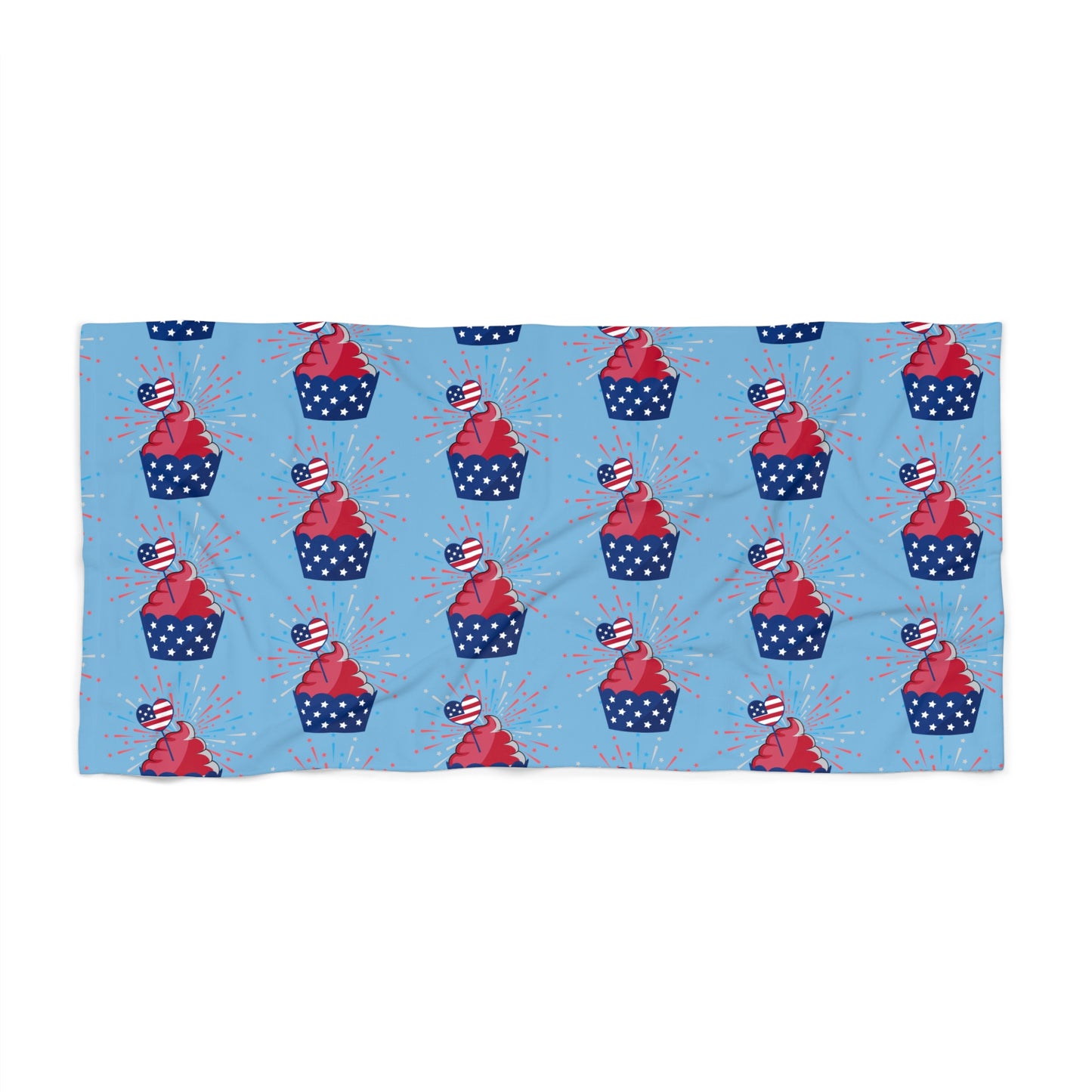 Patriotic Cupcake Beach Towel — 4th of July Red White & Blue Summer Towel