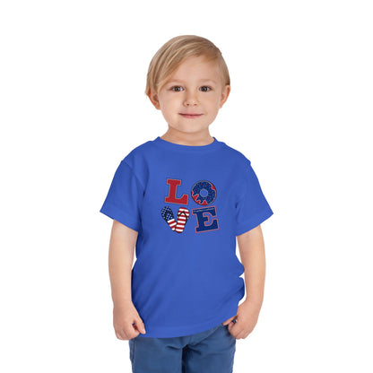 Patriotic "LOVE" Toddler Tee — American Flag 4th of July Baby Shirt