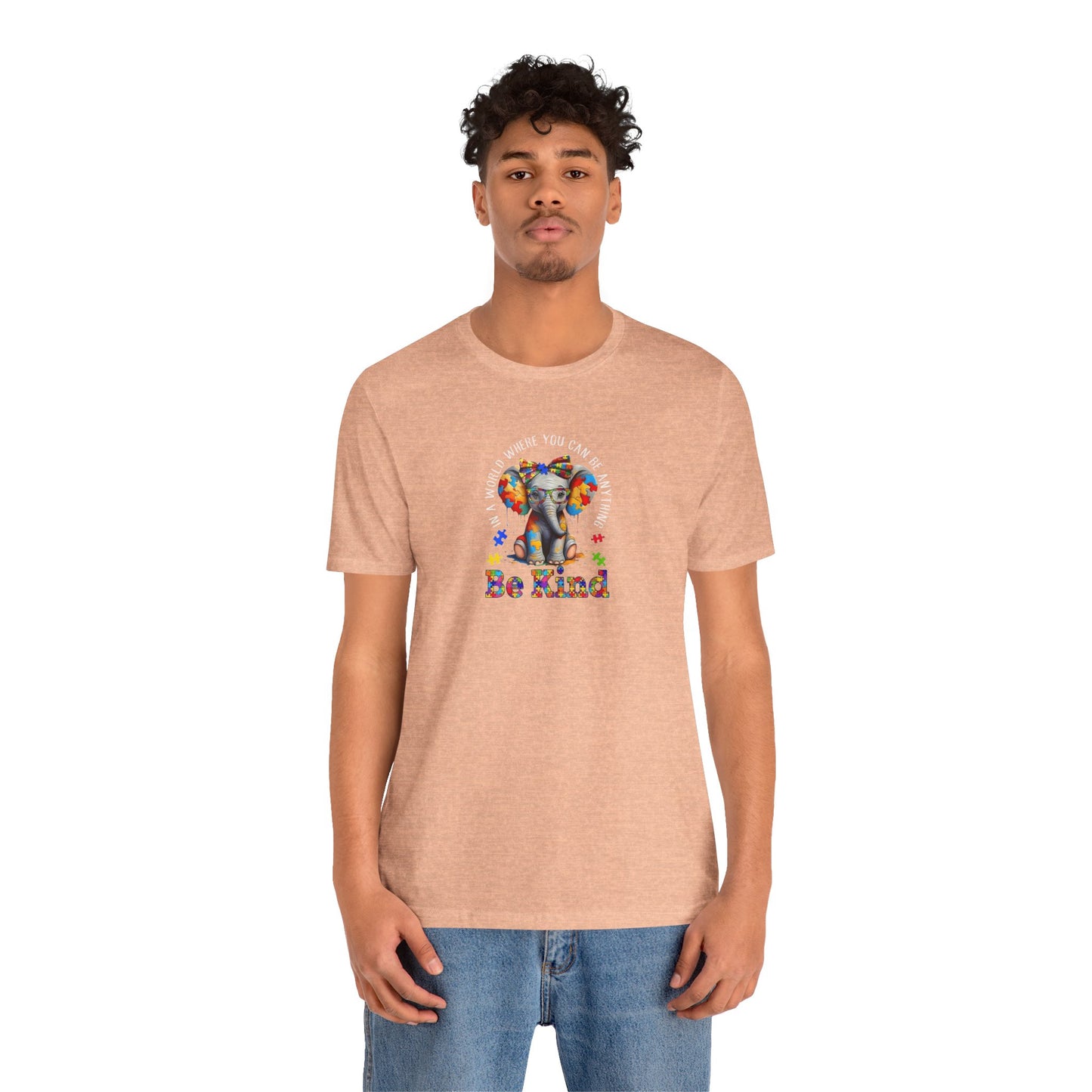 Be Kind Elephant T-Shirt — Colorful Puzzle Piece Autism Awareness Tee