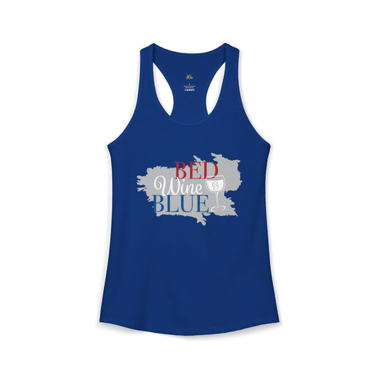 Women's Bed, Wine, Blue 4th of July Racerback Tank