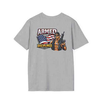 Armed and Disciplined T-Shirt — Patriotic Rifle Graphic Tee