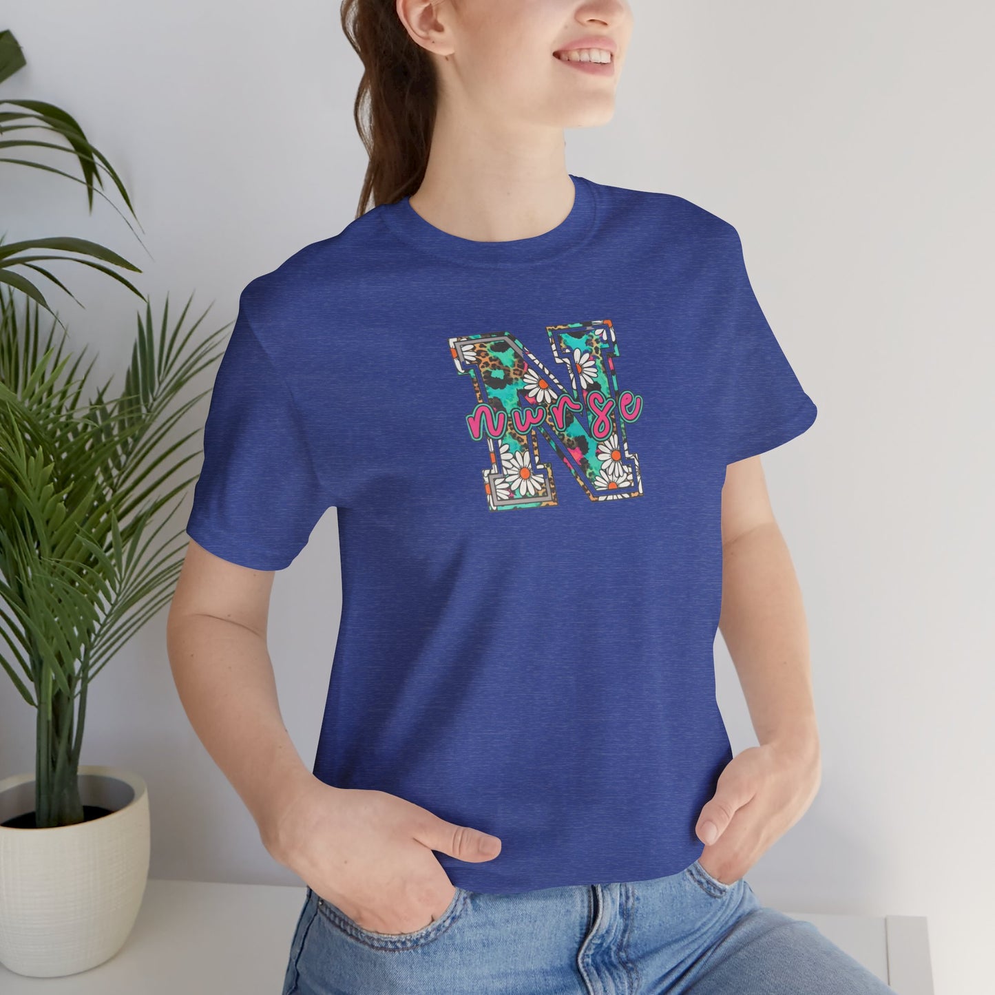 Floral Letter N, Nurse  T-Shirt — Tropical Botanical Monogram Tee