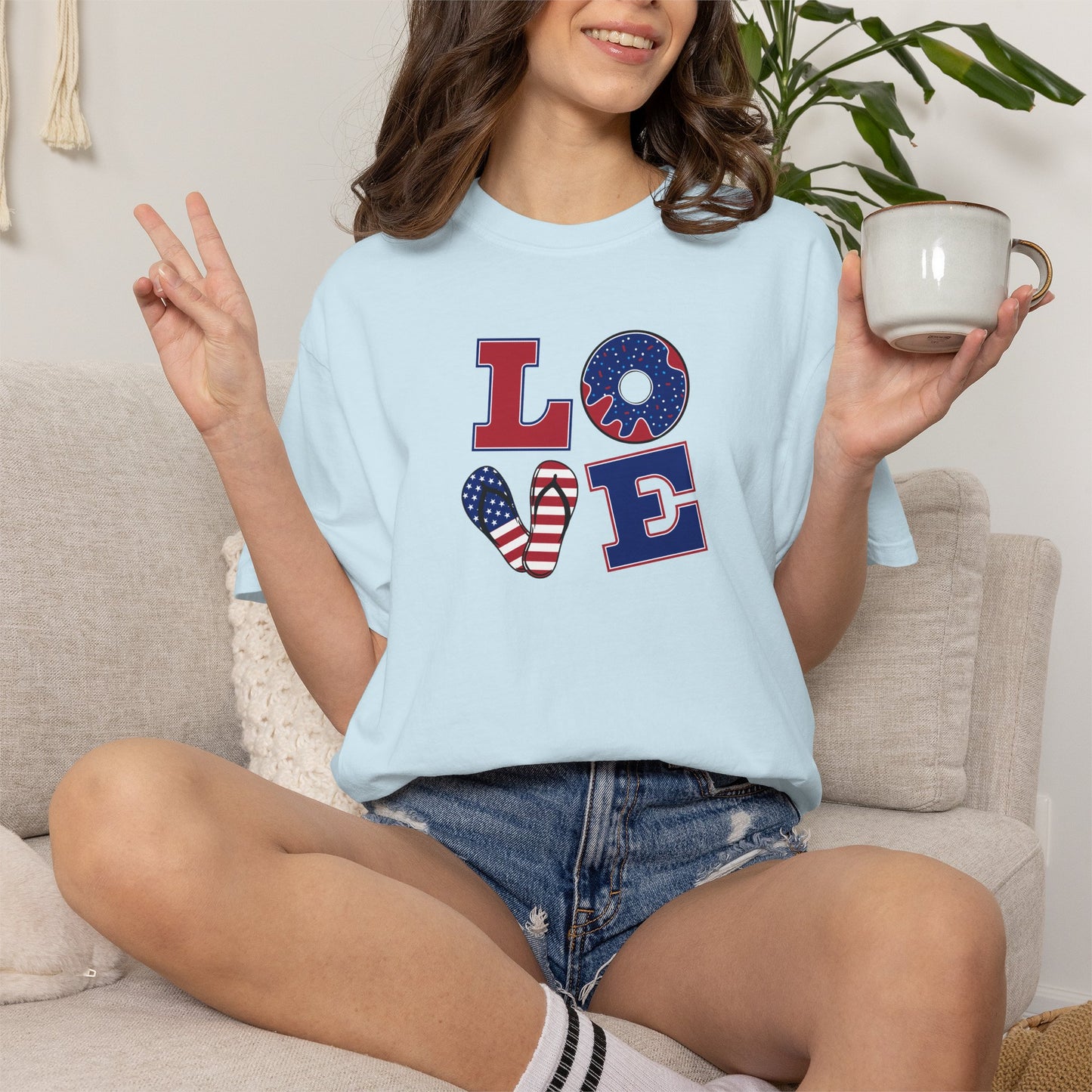 Patriotic "LOVE" Heart T-Shirt — American Flag Fourth of July Tee