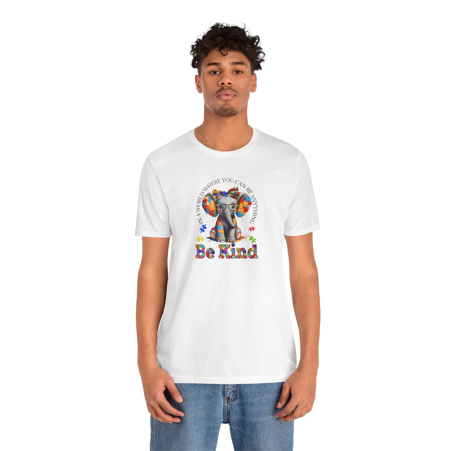 Be Kind Elephant T-Shirt — Colorful Puzzle Piece Autism Awareness Tee