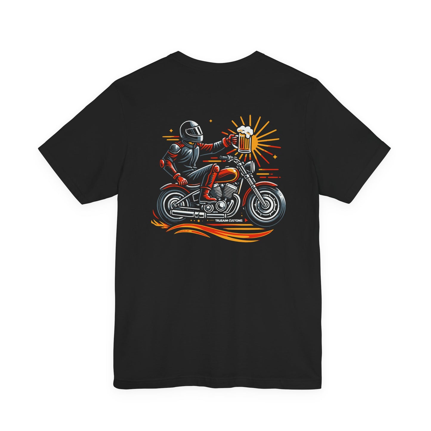 Motorcycle T‑Shirt with Beer Mug Graphic