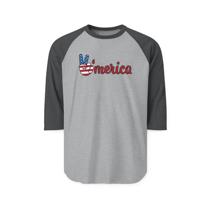 ’Merica Peace Sign Raglan Shirt – Patriotic 3/4 Sleeve Baseball Tee