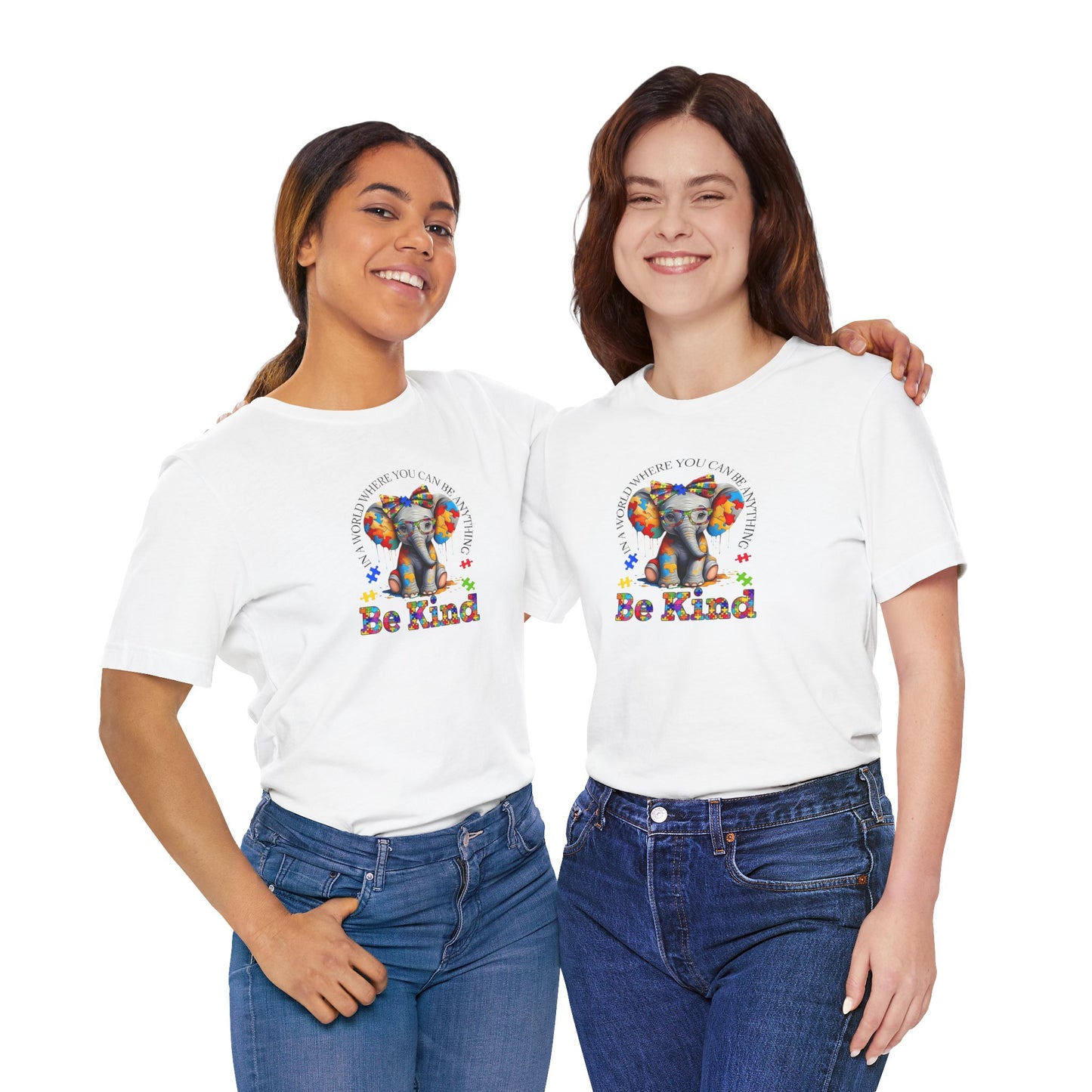 Be Kind Elephant T-Shirt — Colorful Puzzle Piece Autism Awareness Tee